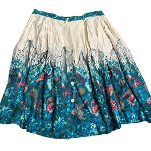 Retro Retrospecd Ocean Print Skirt Size 14 Full Button Front Full Circle Pinup